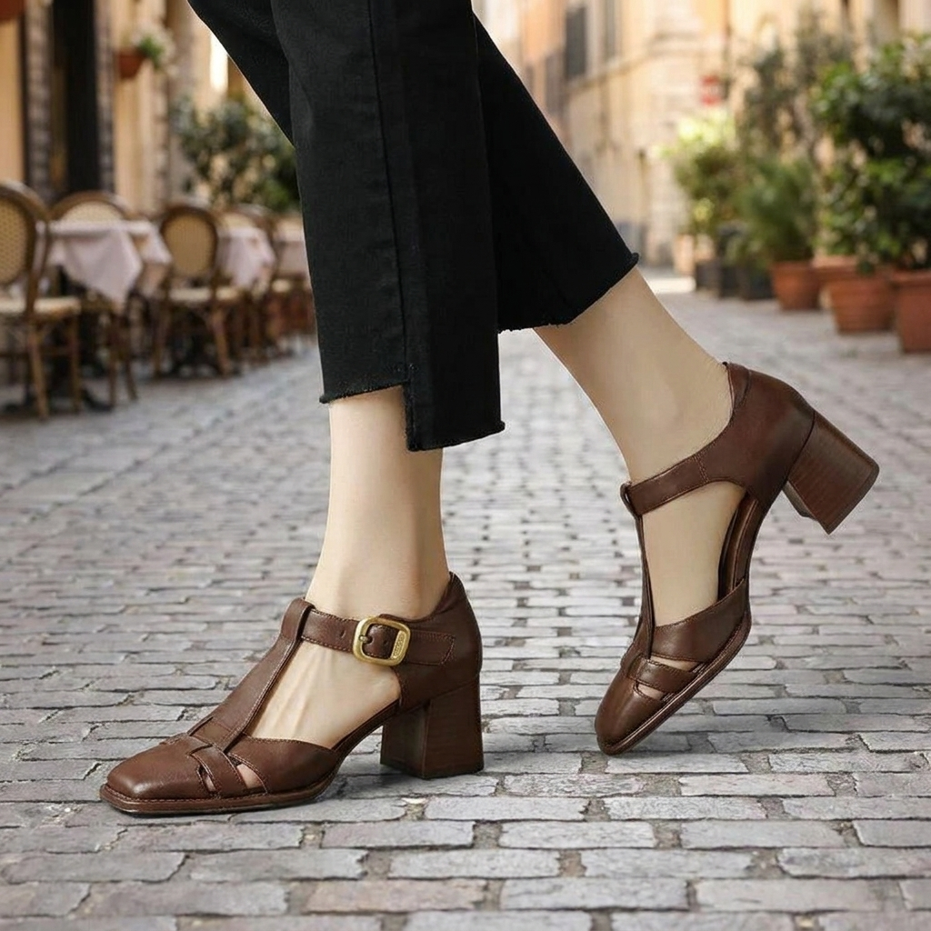 Talons Bloc T-Strap Classiques – Pumps Quotidiens à orteil fermé
