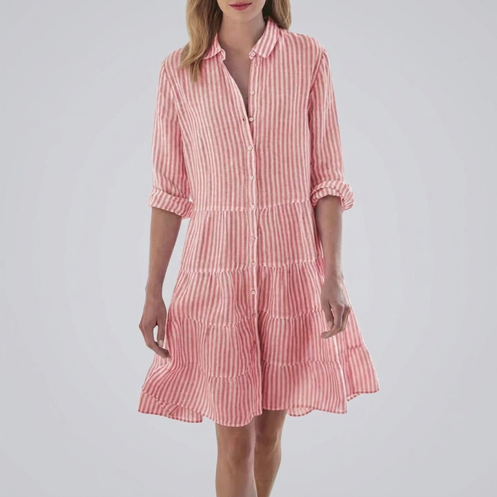 Robe Midi Bouton Rayée Devant