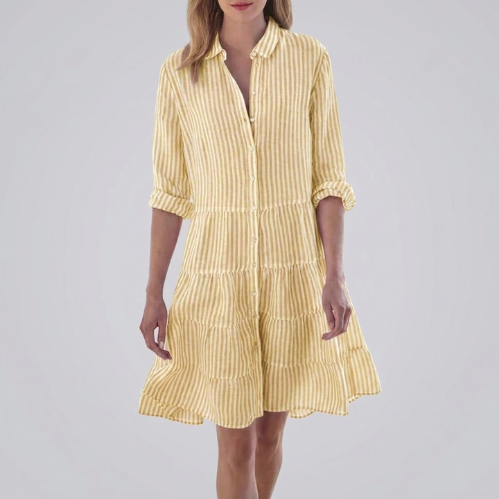 Robe Midi Bouton Rayée Devant