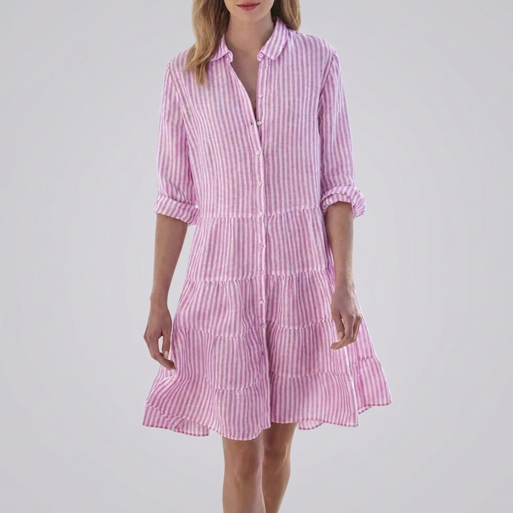 Robe Midi Bouton Rayée Devant