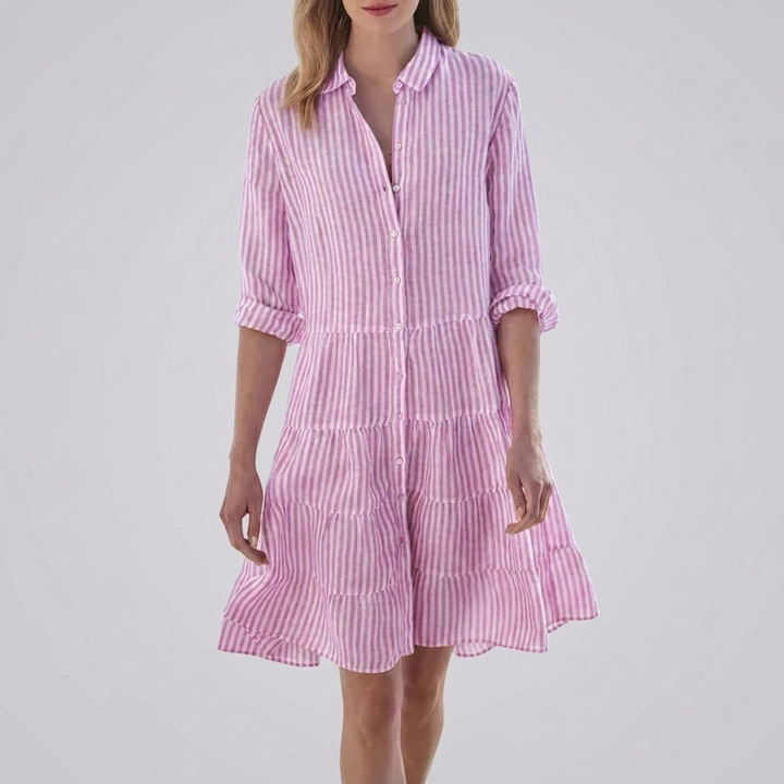 Robe Midi Bouton Rayée Devant