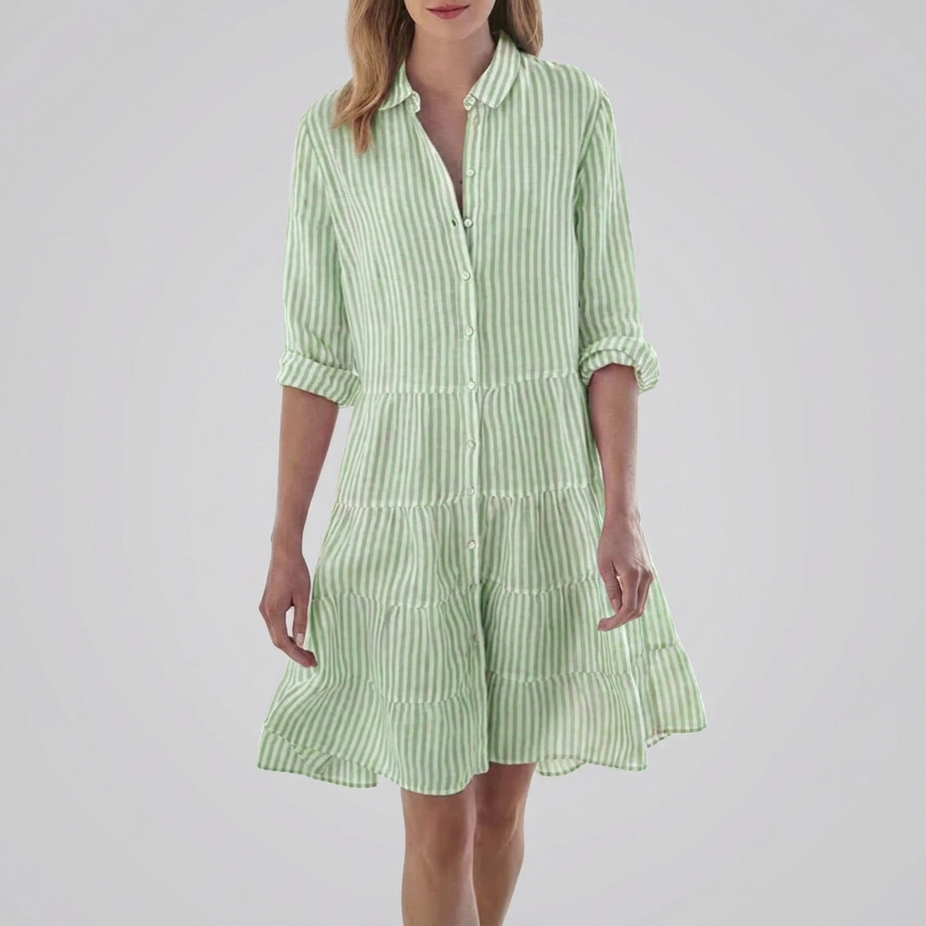 Robe Midi Bouton Rayée Devant