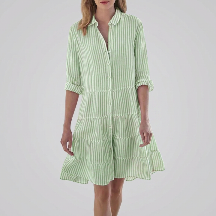 Robe Midi Bouton Rayée Devant