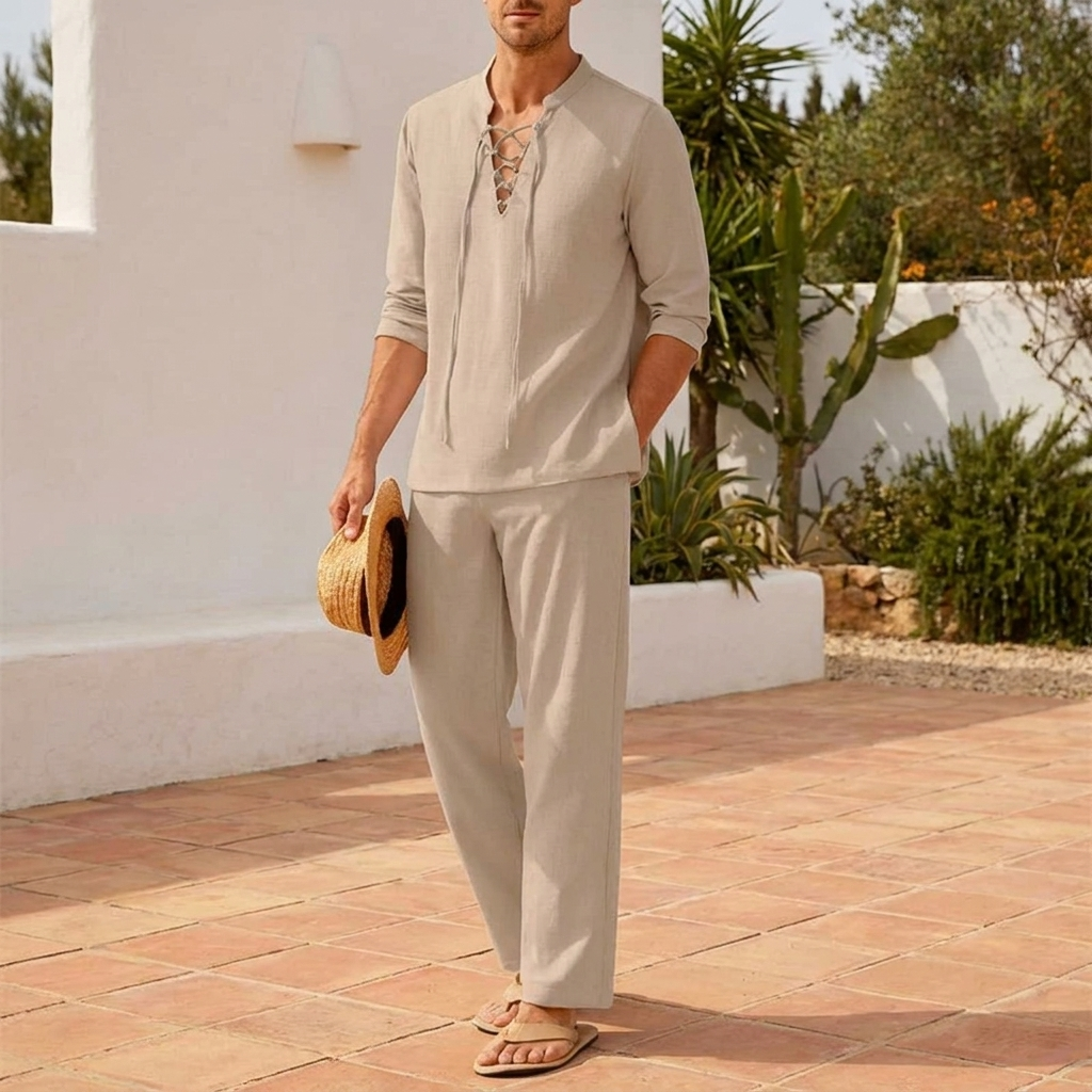 Ensemble Chemise à Lacets et Pantalon Boho pour Homme
