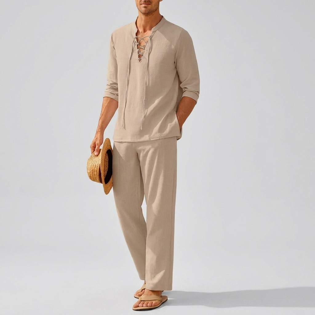 Ensemble Chemise à Lacets et Pantalon Boho pour Homme
