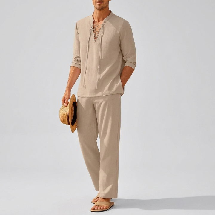 Ensemble Chemise à Lacets et Pantalon Boho pour Homme