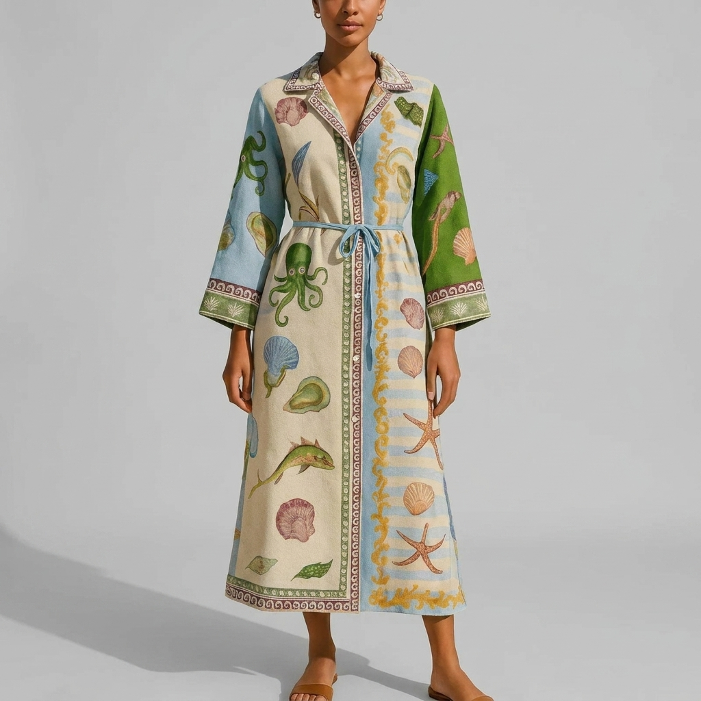 Robe Chemise Midi Imprimée Ceinturée