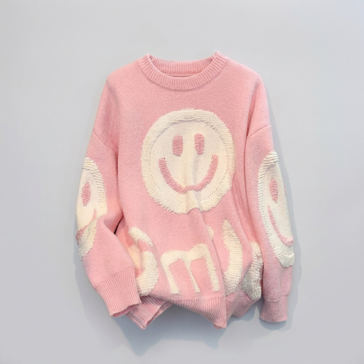 Sweatshirt Oversize Impression Smiley pour Femmes