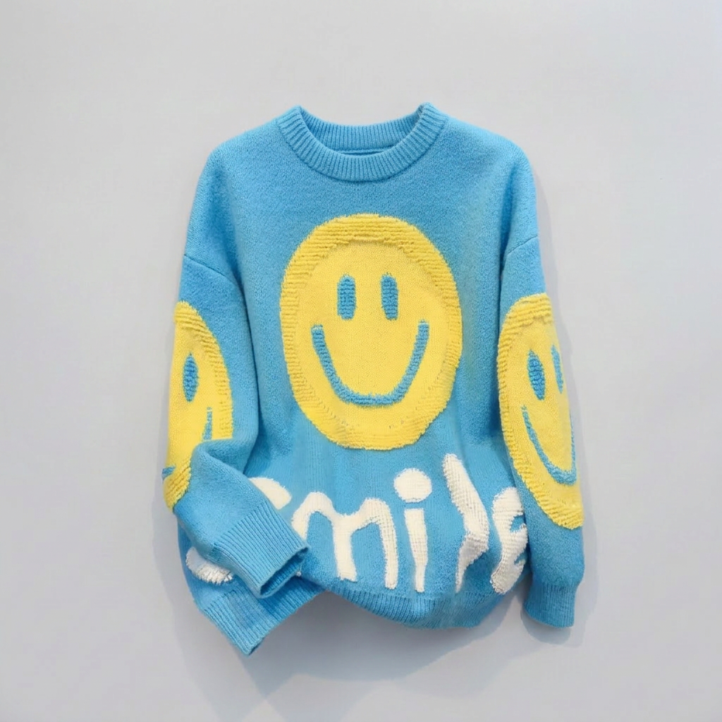 Sweatshirt Oversize Impression Smiley pour Femmes