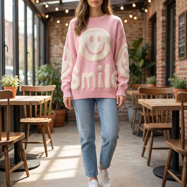 Sweatshirt Oversize Impression Smiley pour Femmes