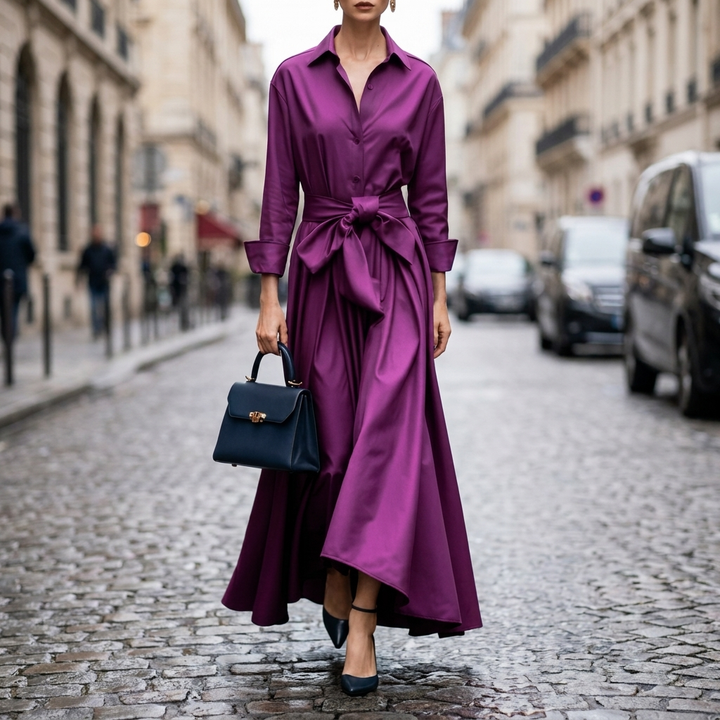 Robe Maxi Sophistiquée à Manches Longues