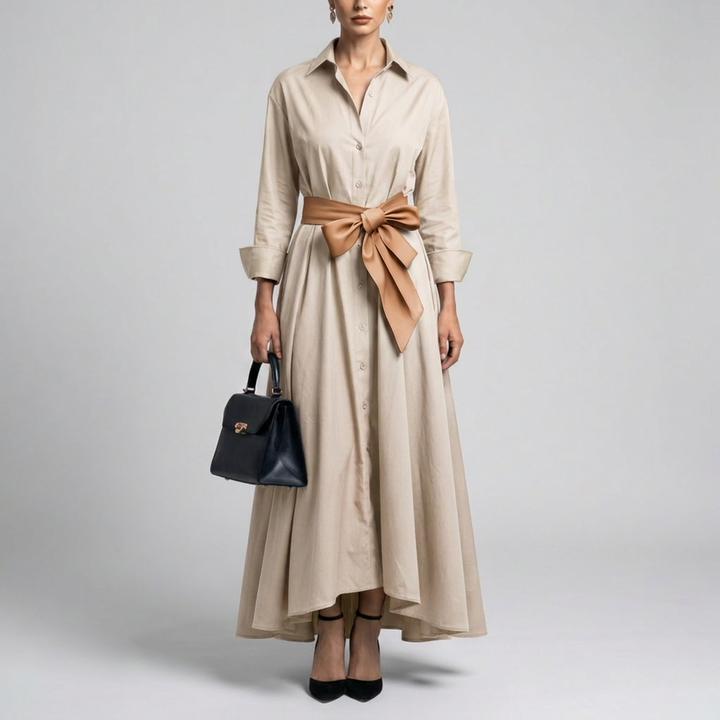 Robe Maxi Sophistiquée à Manches Longues