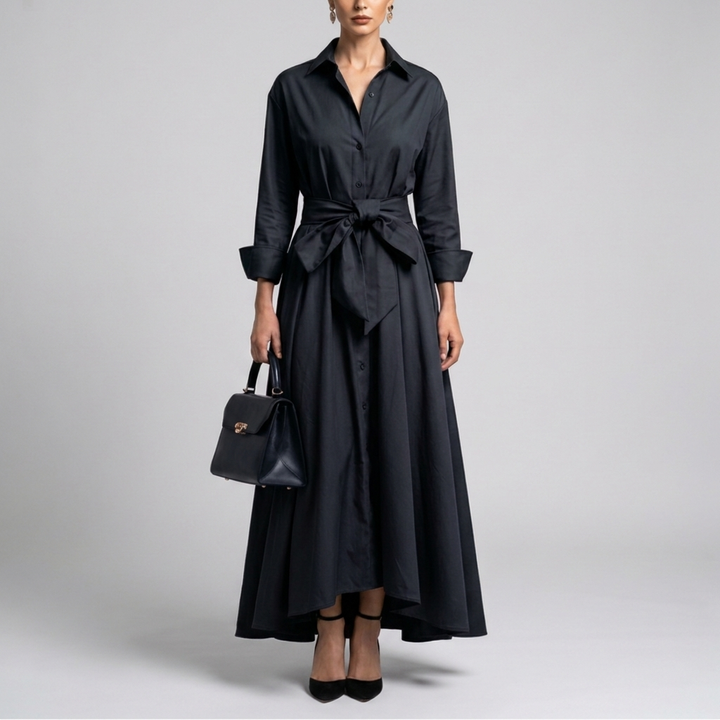 Robe Maxi Sophistiquée à Manches Longues