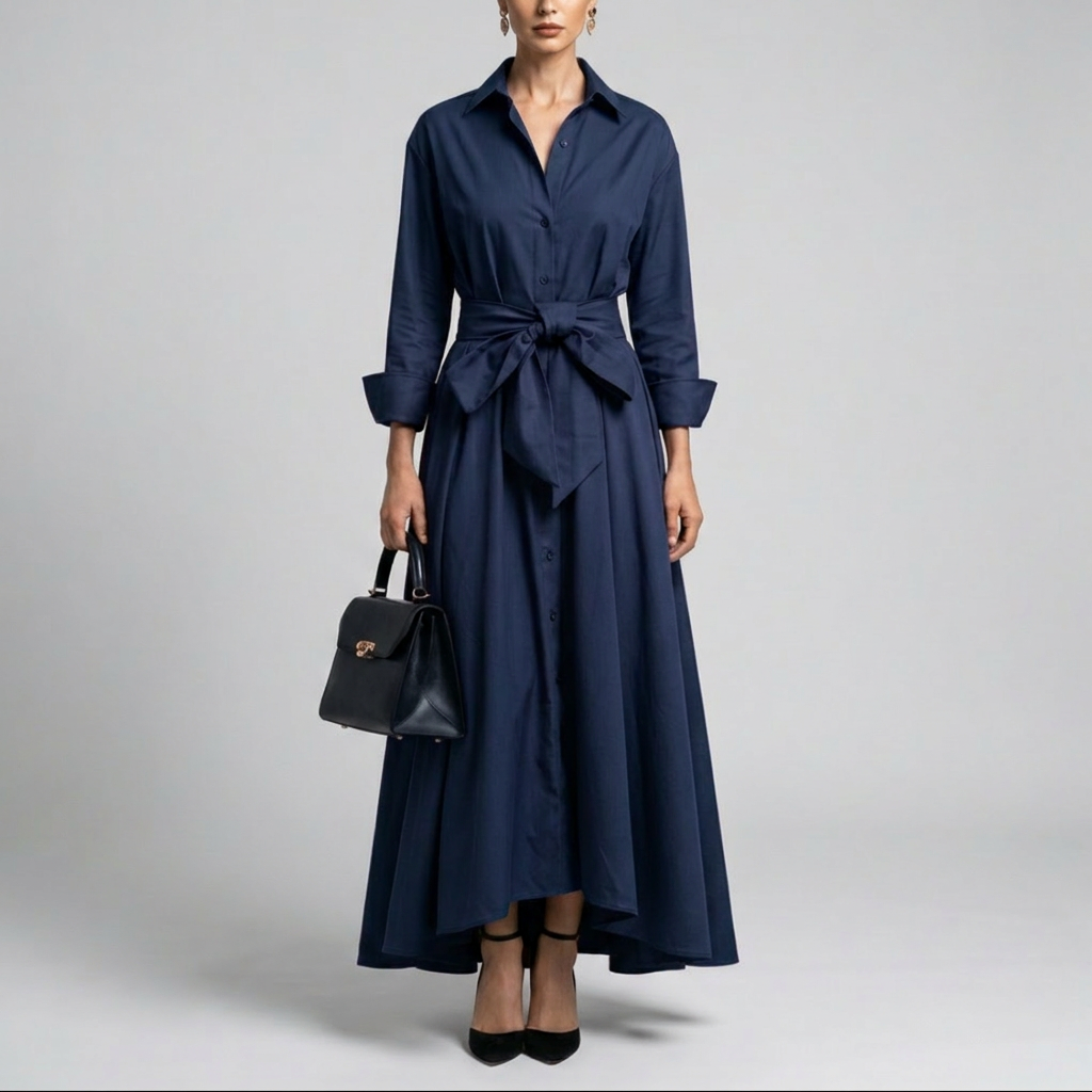 Robe Maxi Sophistiquée à Manches Longues