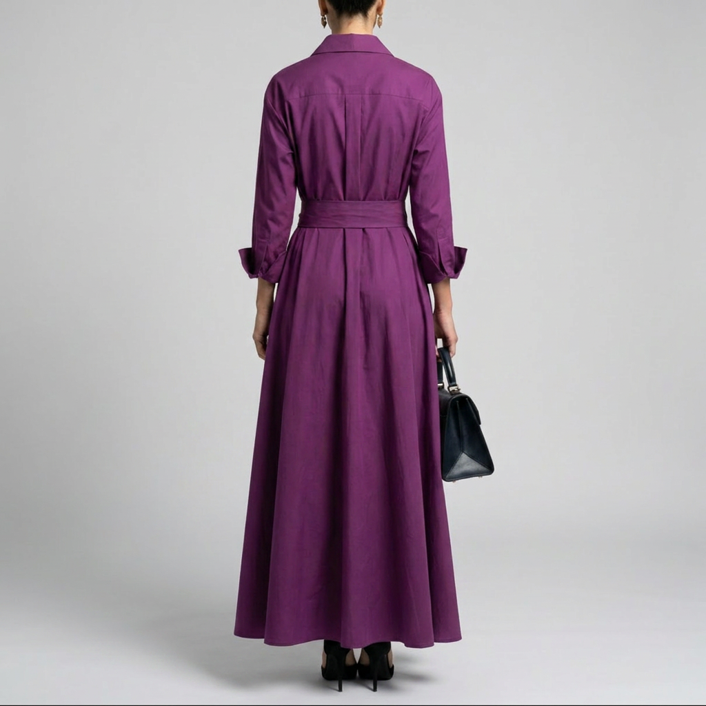 Robe Maxi Sophistiquée à Manches Longues