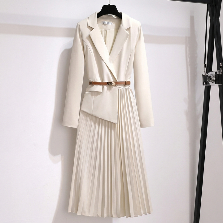 Robe Midi Plissée Ceinturée