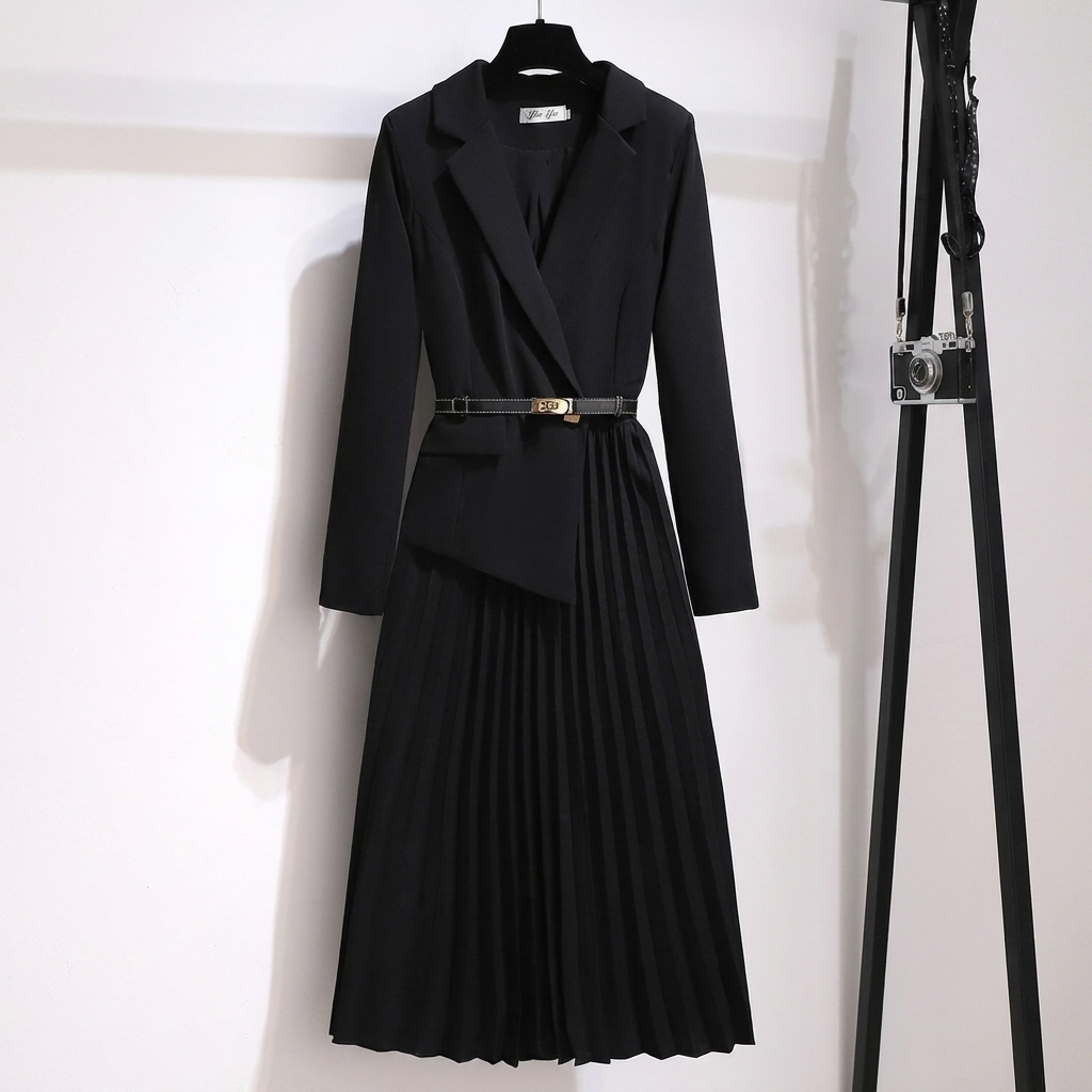 Robe Midi Plissée Ceinturée