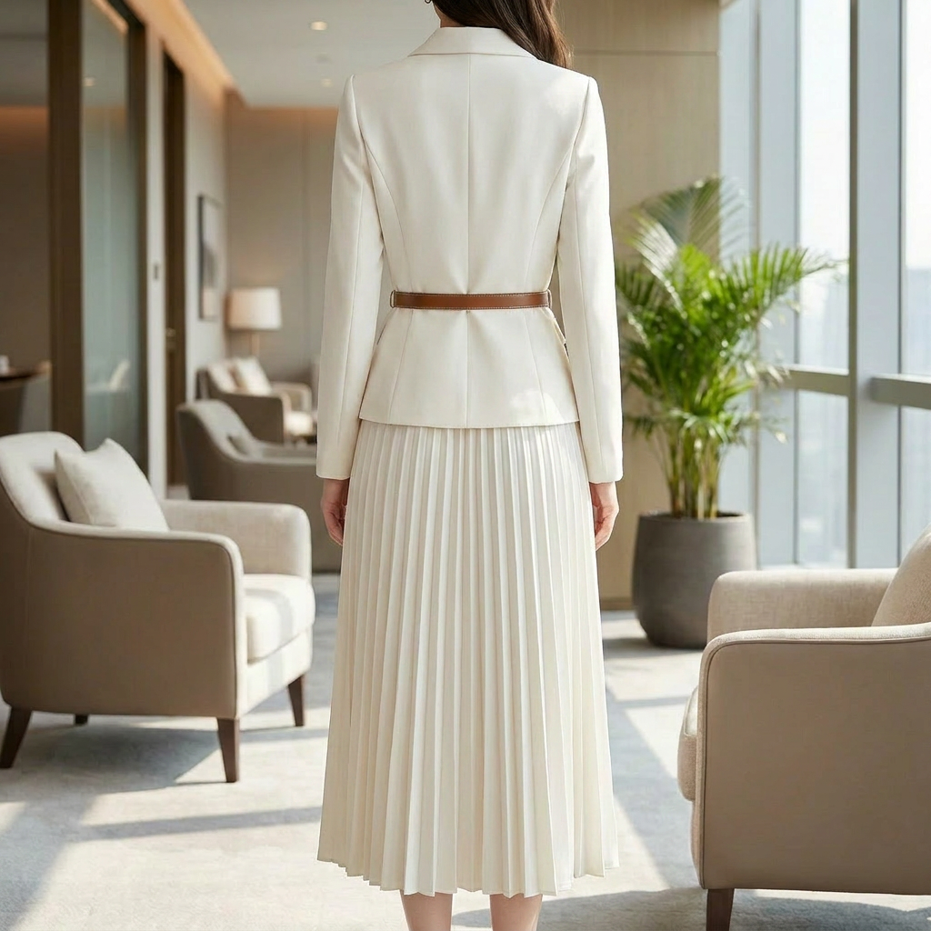 Robe Midi Plissée Ceinturée