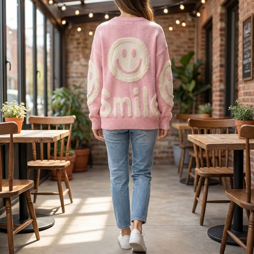 Sweatshirt Oversize Impression Smiley pour Femmes