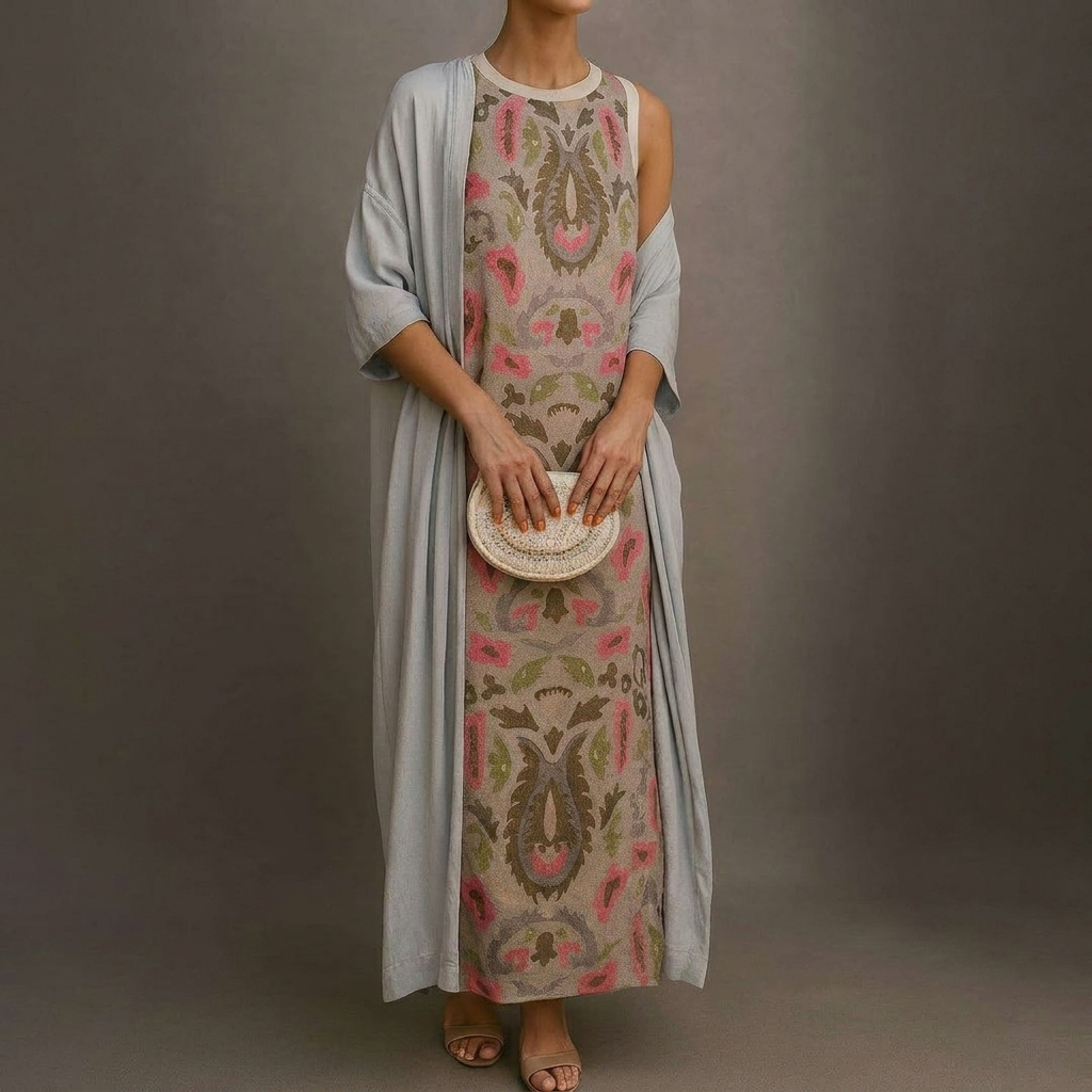 Ensemble Élégant de Robe Longue et Manteau
