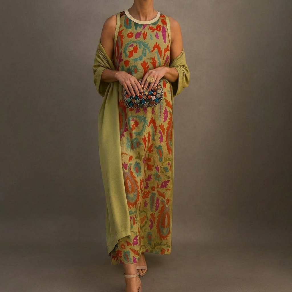Ensemble Élégant de Robe Longue et Manteau
