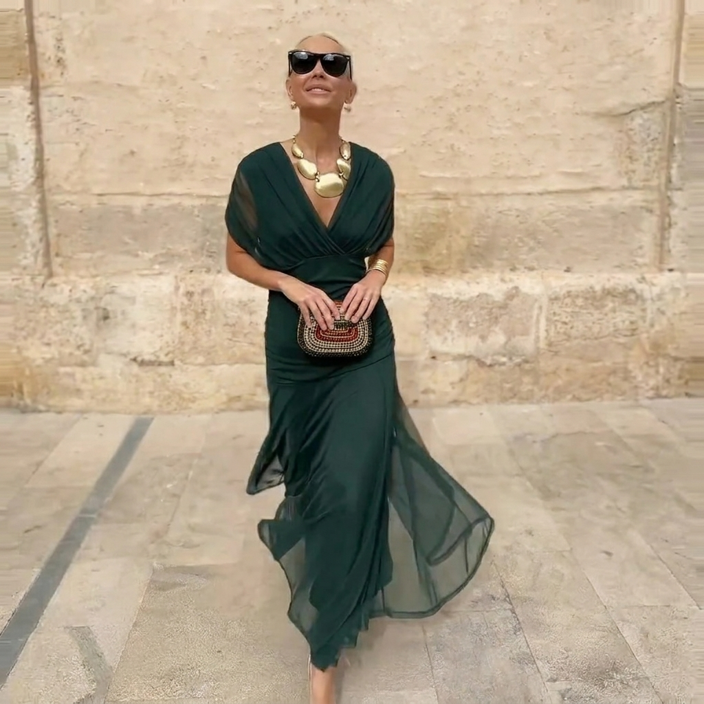 Robe Maxi Élégante à V-Cou