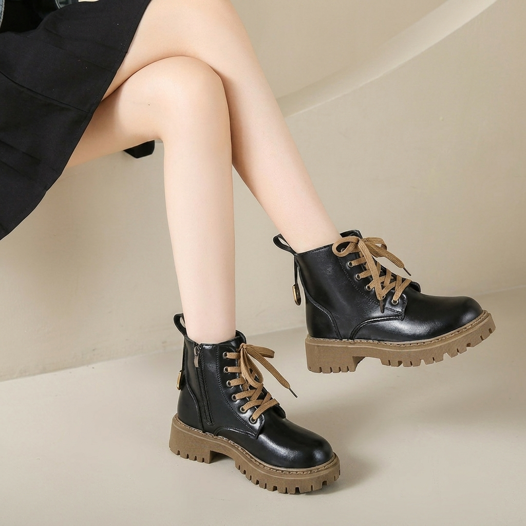 Bottes à lacets pour cheville avec semelle lug et zip latéral