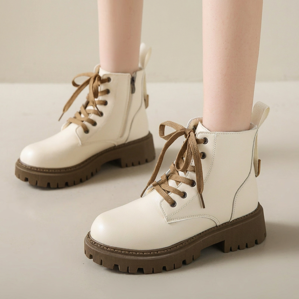 Bottes à lacets pour cheville avec semelle lug et zip latéral