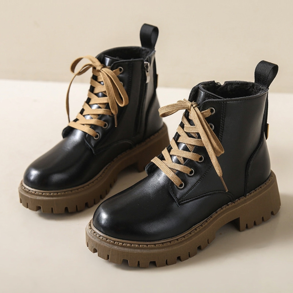 Bottes à lacets pour cheville avec semelle lug et zip latéral