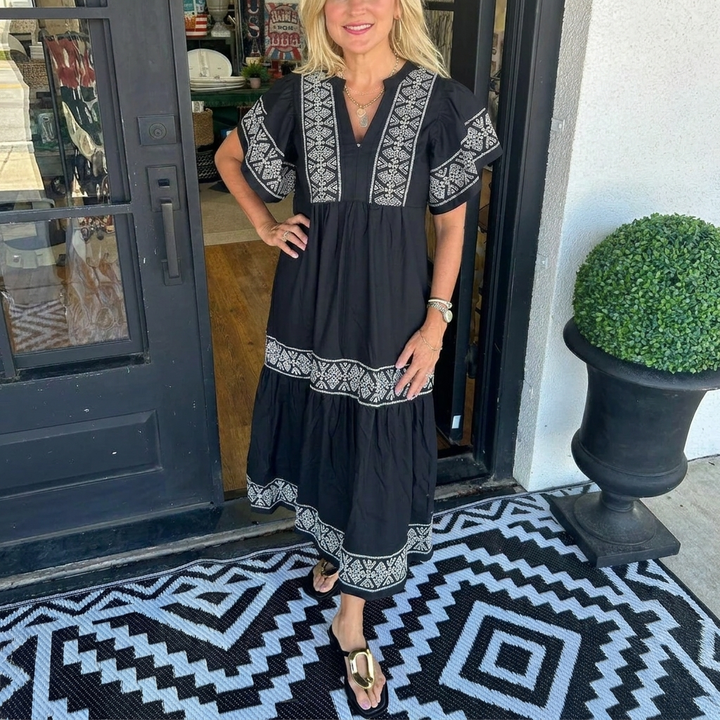 Robe Midi Boho V-Décolleté Aérée