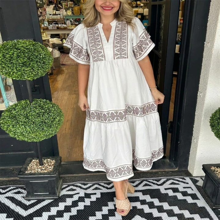 Robe Midi Boho V-Décolleté Aérée