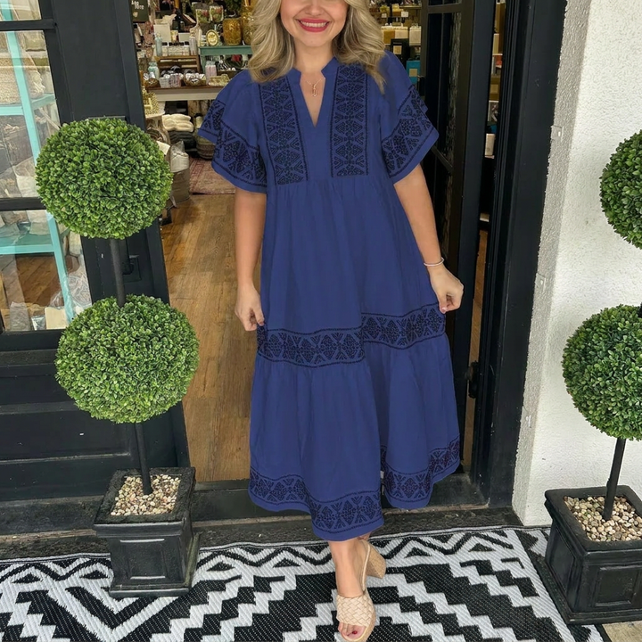 Robe Midi Boho V-Décolleté Aérée