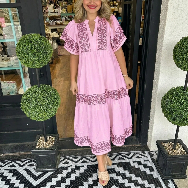 Robe Midi Boho V-Décolleté Aérée