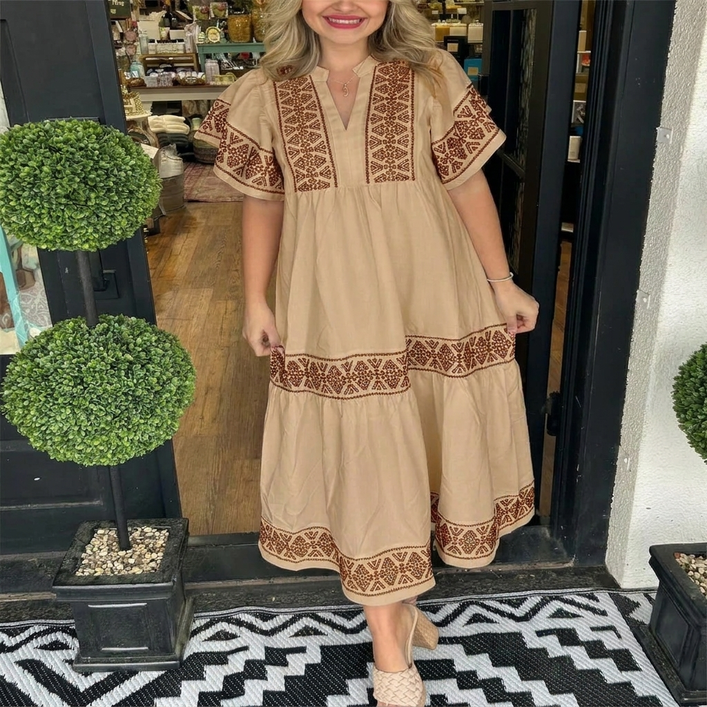 Robe Midi Boho V-Décolleté Aérée