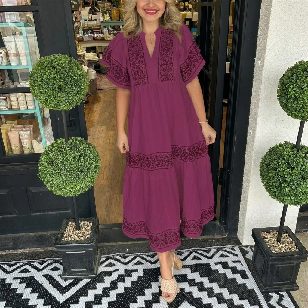 Robe Midi Boho V-Décolleté Aérée