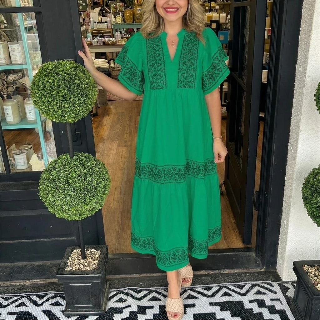 Robe Midi Boho V-Décolleté Aérée