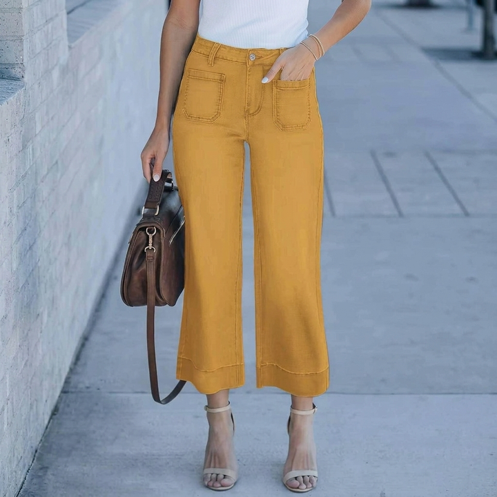 Jeans droits larges taille haute décontractés chic