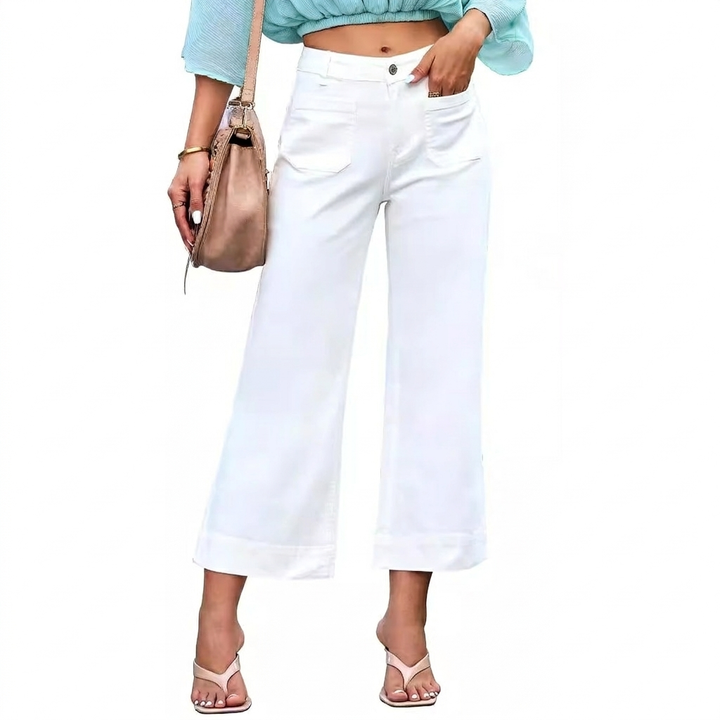 Jeans droits larges taille haute décontractés chic