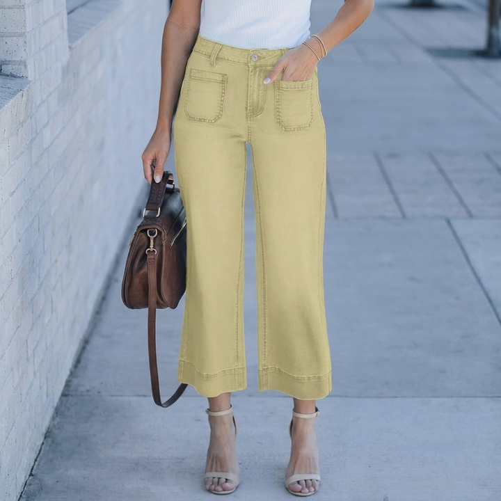 Jeans droits larges taille haute décontractés chic