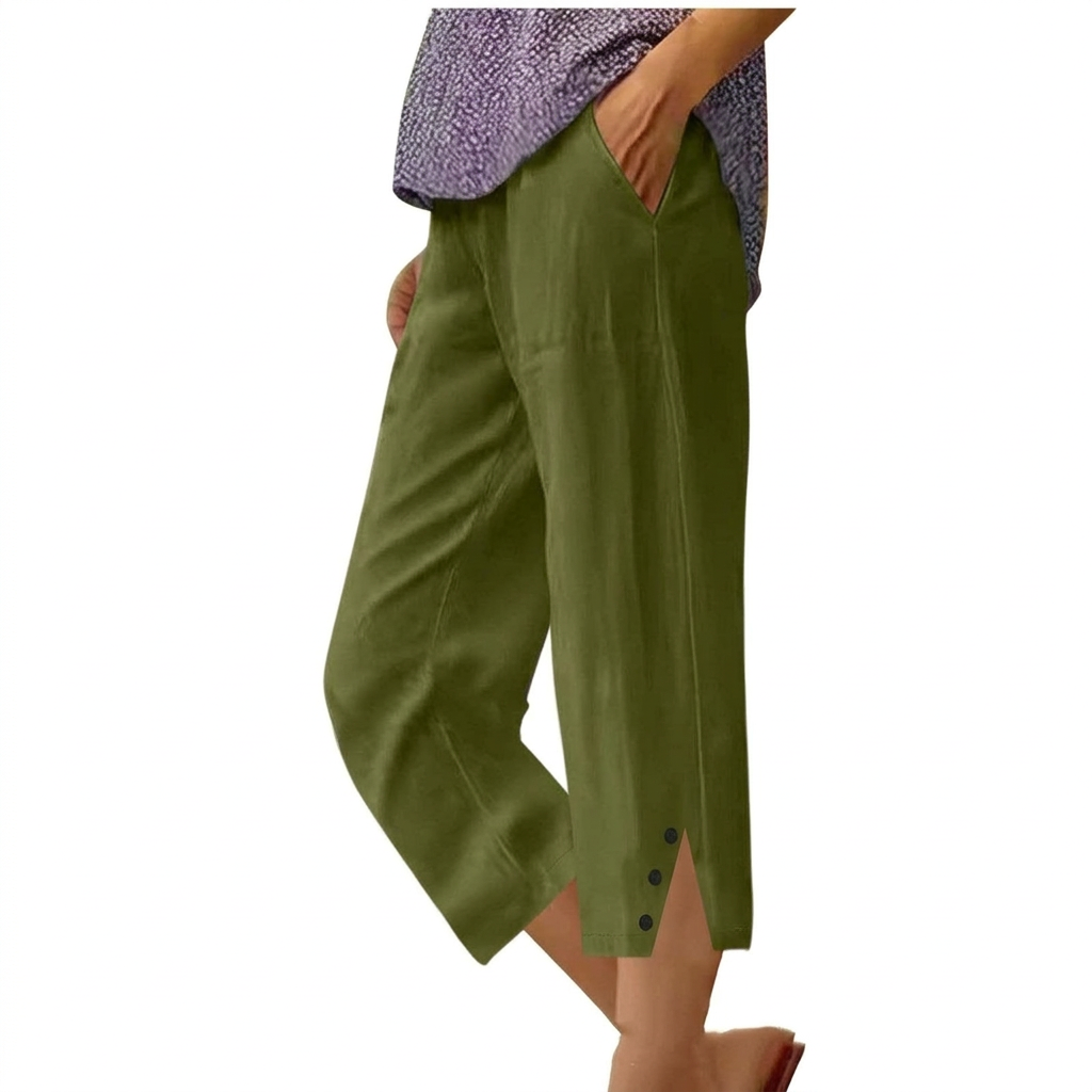 Pantalons Casual Loose Fit Haut de Taille pour Femmes avec Poches