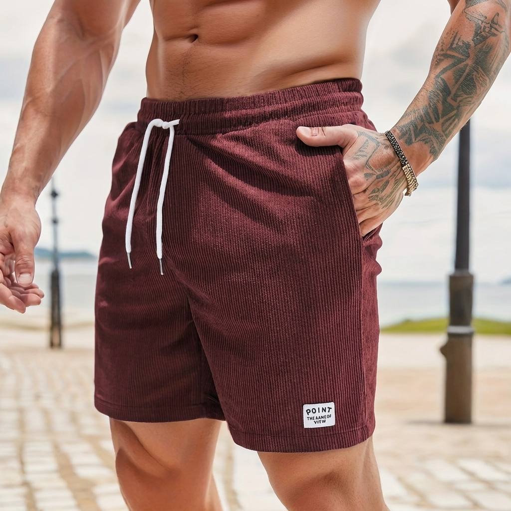 Shorts en velours côtelé pour hommes avec lacets et cordon de serrage