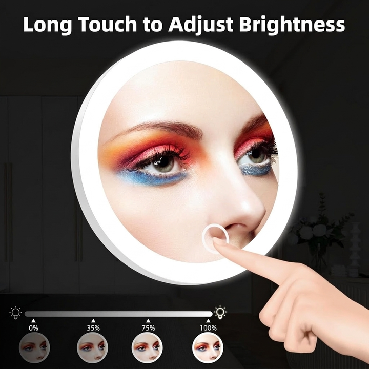 Miroir de maquillage LED agrandissant rond de 10 cm avec ventouse