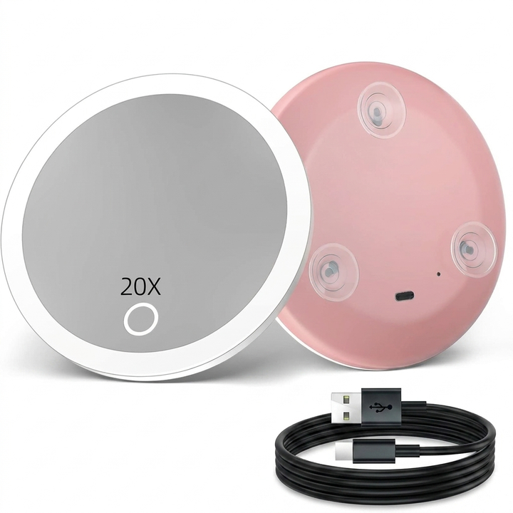 Miroir de maquillage LED agrandissant rond de 10 cm avec ventouse