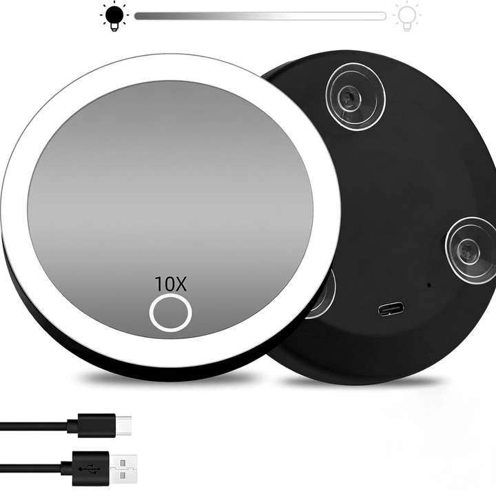 Miroir de maquillage LED agrandissant rond de 10 cm avec ventouse