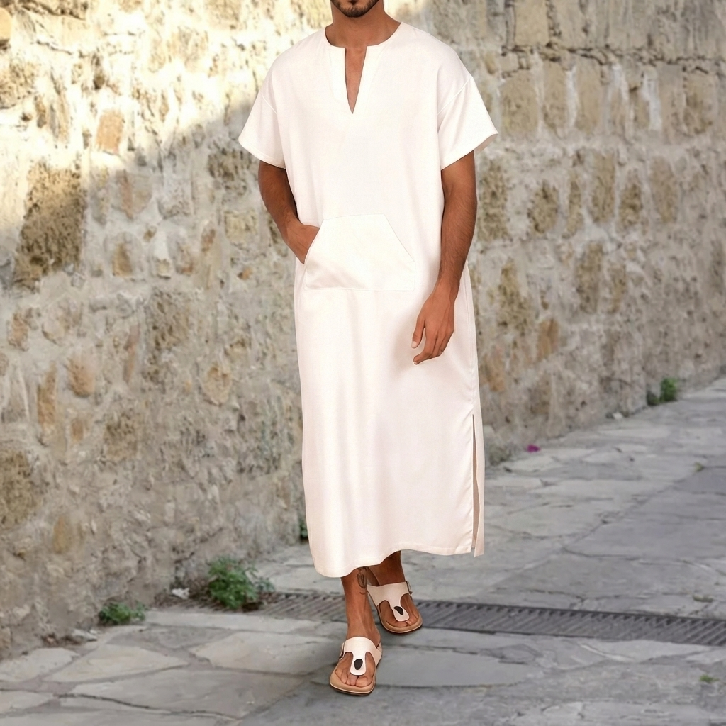 Djellaba blanche pour homme – Robe longue col V