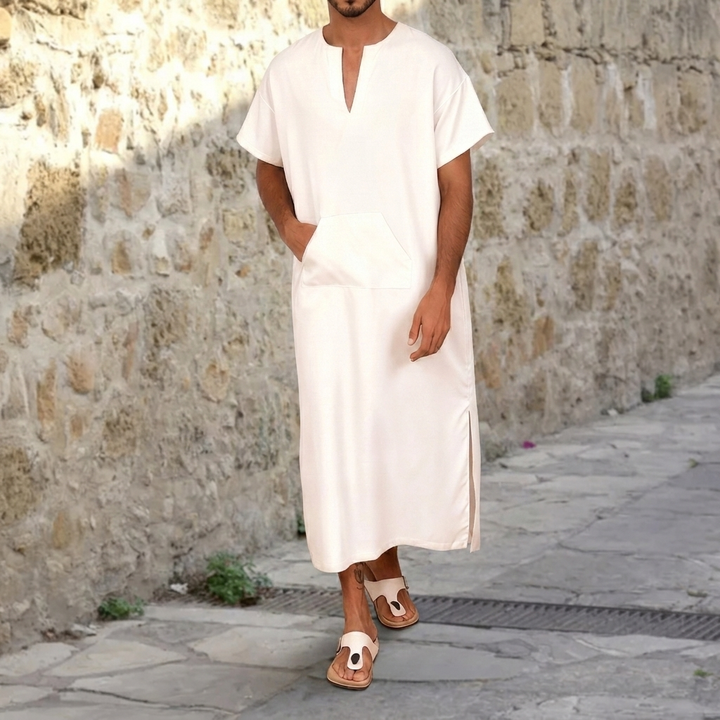 Djellaba blanche pour homme – Robe longue col V