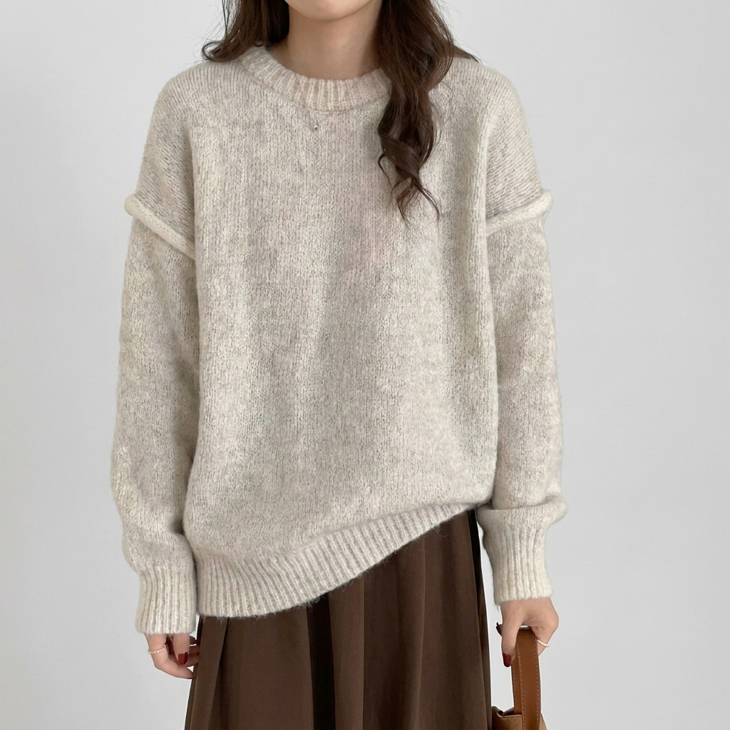 Pull Oversize Ivoire avec Poche Avant – Couche Quotidienne Détendue