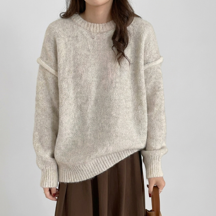 Pull Oversize Ivoire avec Poche Avant – Couche Quotidienne Détendue