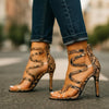 Sophia | Talons Hauts Impression Serpent Sangles Cheville Enveloppante Stiletto