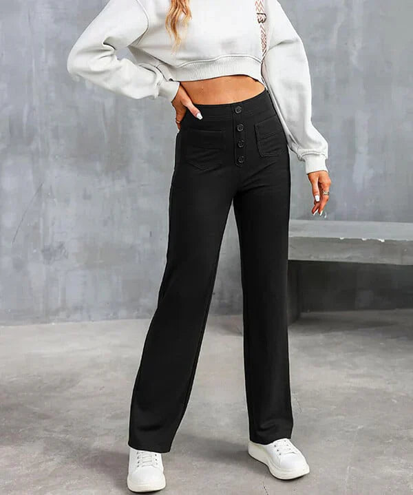 Pantalons Casual Élastiques Droits Haute Taille Femme